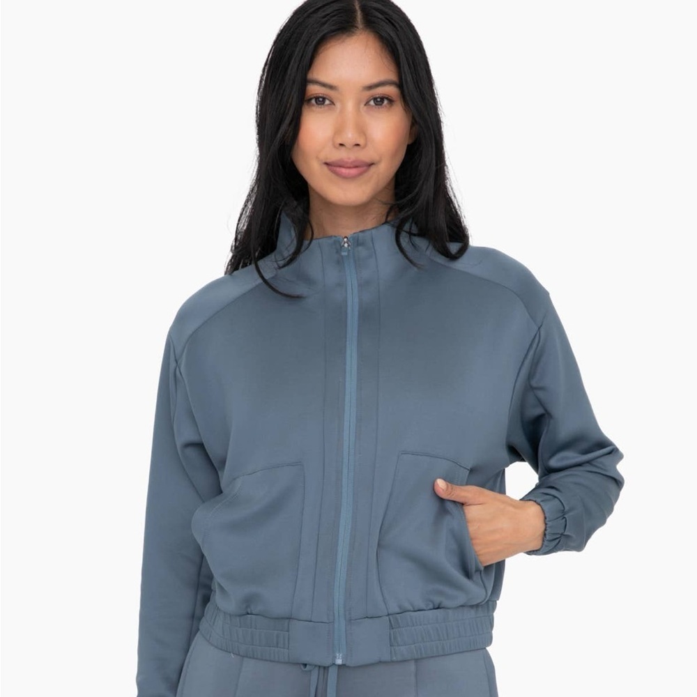 Mono B Slate Blue Mock Neck Zip-Up Active Jacket - NWOT